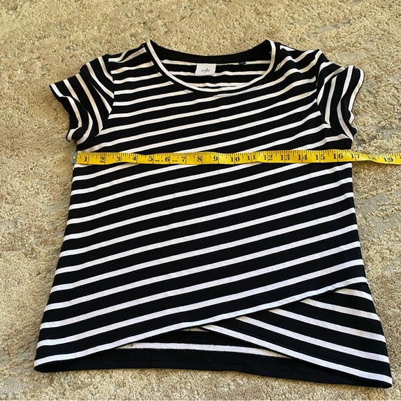 Cabi Rayon Criss Cross Striped Crew Neck Tee Short Sleeve Black White: Small - Picture 7 of 8
